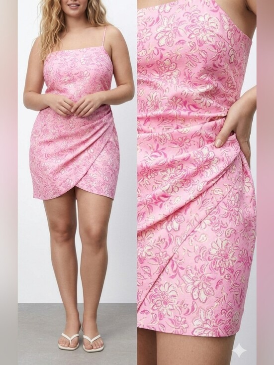 Zara Dresses & Skirts - Zara Pink floral Jacquard Slip 100% Cotton Plus size Mini Graduation Party Dress